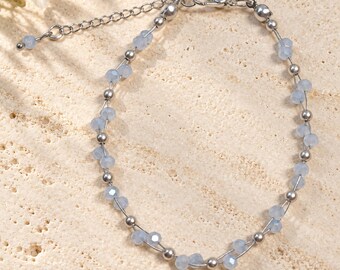 Hellblaues Perlenarmband Damen | Filigranes Armband in Blau & Silber | Handgemachter Schmuck | Geschenk für sie | Sommer Armband