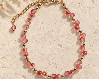 Rotes Perlenarmband Damen mit Glasperlen | 18K vergoldete Perlen | Rot Gold Armband | Handgemachter Schmuck | Geschenk für sie