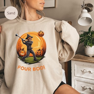 Funny Halloween Gift for Golfers,Halloween Golf Sweatshirt,Four Boo Funny Shirt,Retro Golfer Swinging Pumpkins,Fall Autumn Golf Sweatshirt