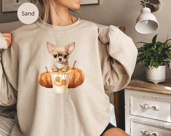 Chihuahua Halloween Sweatshirt, Chihuahua Spice Pumpkin Latte Sweatshirt, Chihuahua mom, Cute Fall Sweatshirt, Animal Lover Gift, Dog Lover
