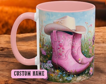 Custom Western Mug, Personalized Cowgirl Mug, Gift for Cowgirl,Country Mug ,Wild West Mug, Retro Pink Western Gift,Western decor,Trendy Gift