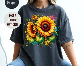 Comfort Colors Sunflower T Shirt, Floral Heavy Blend Shirt, Boho Wildflowers Cottecore Tee, Plant Shirts, Flower Lover Gift, Oversize Look