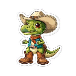 Cute Dinosaur Sticker Cowboy Dinosaur Sticker TRex Laptop Sticker Water Bottle Stickers Vinyl Stickers Western Sticker T Rex Kawaii Sticker