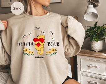 Custom Mama Bear Sweatshirt, Mama Est with Kid Name on Sleeve Sweatshirt, Personalized Mom Sweatshirt, Custom Christmas Sweatshirt, New Mom