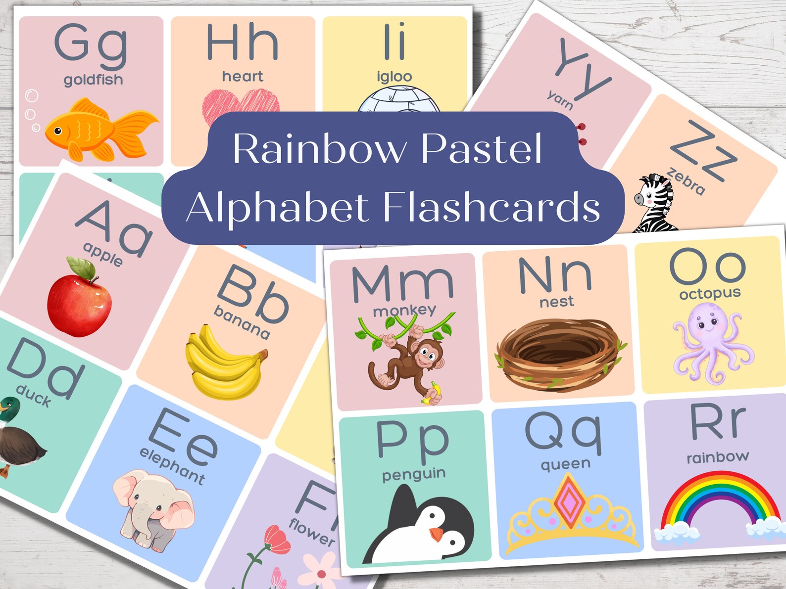 Alphabet Posters, Pastel ABC, Educational Wall Decor, Rainbow Printable ...