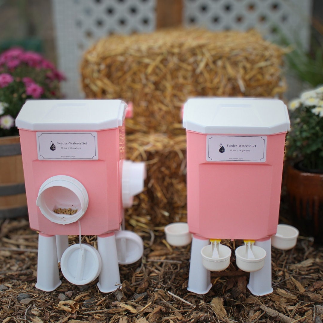Cute Pink Chicken Feeder Waterer Set