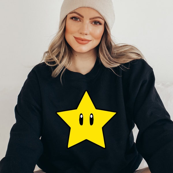 Super Star Sweatshirt, Cartoon Hoodie, Super Mario Character Hoodie, Super Star Lover Gift, Video Game Sweatshirt, Super Mario Sweatshirt