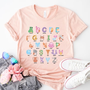 Alphabet Shirt, ABC Shirt, Animals Alphabet T-Shirt, Kingergarten Teacher Shirt, Alphabet Shirt for Teachers, Tescher Shirt, Kids Shirt