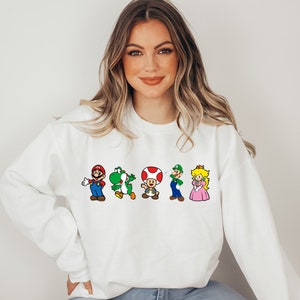 Super Mario Characters Sweatshirt, Toad Yoshi Sweater, Video Game Hoodie, Kids Birthday Gift, Retro Cartoon Sweatshirt, Princess Sweatshirt