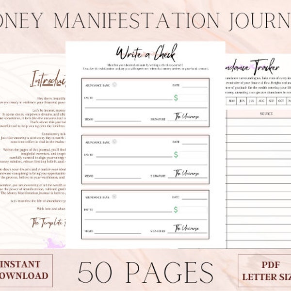 Money Manifestation Journal | Journal Prompts | Money Worksheets | Charts