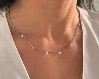 NataschaWoge® Stainless Steel Silver Gold Minimalist Necklace Dainty Charms Chain Chocker Jewelery Minimalist Crystals Glitter
