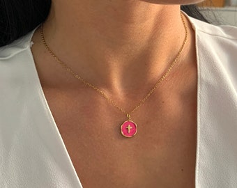 NataschaWoge® ACIER INOXYDABLE or ROSE croix chaîne collier + pendentif cadeau pour ses bijoux pour femmes bijoux spirituels chaîne en or