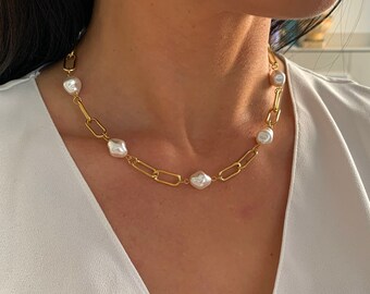 NataschaWoge® perlas joyería minimalista ACERO INOXIDABLE cadena de plata de oro collar gargantilla regalo para su collar de perlas de cadena de oro