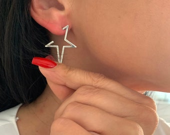 NataschaWoge® stainless steel star lightning silver gold huggie hoop earrings jewelry for her gift silver women's jewelry girlfriend stars