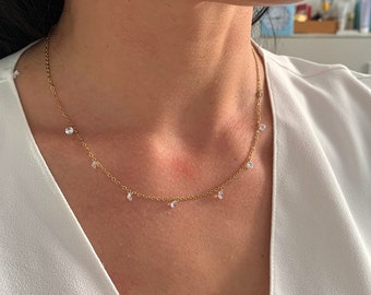 NataschaWoge® Edelstahl Silber Gold Minimalistische Halskette zierliche Charms Kette Chocker Schmuck minimalistischer Kristalle Glitzer