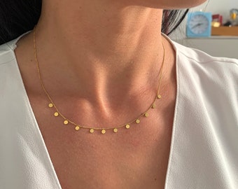 NataschaWoge® zierliche kleine Münzen Plättchen minimalistischer Schmuck EDELSTAHL Gold Silber Kette Halskette Choker Geschenk für Sie