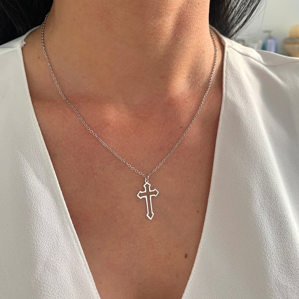 NataschaWoge® discreet gold silver cross chain stainless steel necklace + pendant gift for her women's jewelry spiritual jewelry gold chain