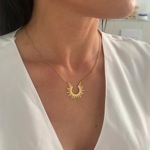 NataschaWoge® SUN minimalist jewelry STAINLESS STEEL gold earrings chain necklace + pendant gift for her Hollow Sun gold chain