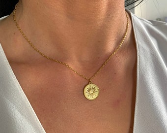 NataschaWoge® SUN minimalistische sieraden ROESTVRIJ STAAL gouden roségouden zilveren ketting ketting + hanger cadeau voor haar Hollow Sun gouden ketting