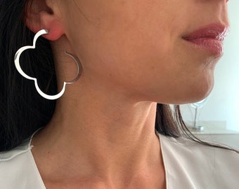 NataschaWoge® XXL Silber Edelstahl Kleeblatt Große Ohrringe Geschenk Creolen Ohrstecker Schmuck für Sie Geschenk