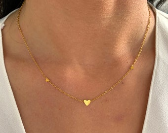 NataschaWoge® Collier en or 18 carats Minimaliste Petit Coeur BRACELET mince minuscule chaîne de bijoux étanche bracelet idée cadeau