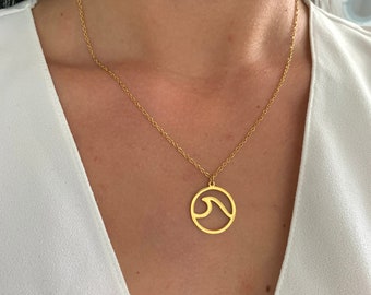 NataschaWoge® WAVE joyería minimalista ACERO INOXIDABLE oro rosa oro cadena de plata collar + colgante regalo para su cadena de oro Hollow Sun