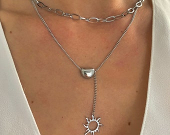 NataschaWoge® SUN joyería minimalista ACERO INOXIDABLE collar de cadena de oro y plata + colgante de regalo para su cadena de oro Hollow Sun