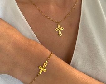 NataschaWoge®  Armband Kreuz Kette Edelstahl Halskette Geschenk für Sie Damenschmuck spiritueller Schmuck Goldkette