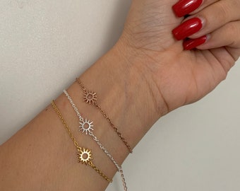 NataschaWoge® sun minimalist bracelet dainty gold rose gold silver small sun hollow boho gift for her spiritual jewelry