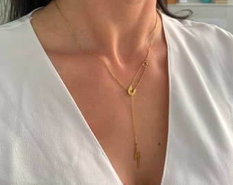 NataschaWoge® Blitz minimalistische sieraden RVS gouden zilveren ketting ketting + hanger cadeau voor haar dames sieraden gouden ketting