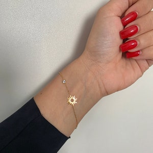 NataschaWoge® 18K Gold Sun Minimalist Bracelet Dainty Small Sun Hollow Boho Gift For Her Spiritual Jewelery Gold Jewellery