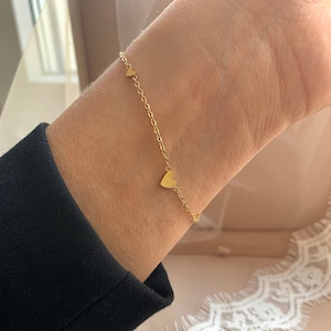 NataschaWoge® 18K Gold Minimalist Small Heart BRACELET thin tiny waterproof personalized jewelry bracelet gift idea