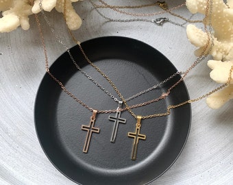 NataschaWoge® Gold Rosegold Silber Kreuz Kette Edelstahl Halskette + Anhänger Geschenk für Sie Damenschmuck spiritueller Schmuck Goldkette