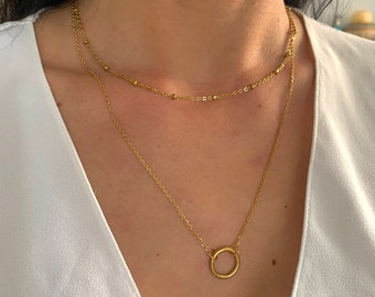 NataschaWoge® DOPPELTE Kreis Münze Halskette minimalistischer Schmuck EDELSTAHL Gold Silber Kette Halskette Choker Geschenk für Sie