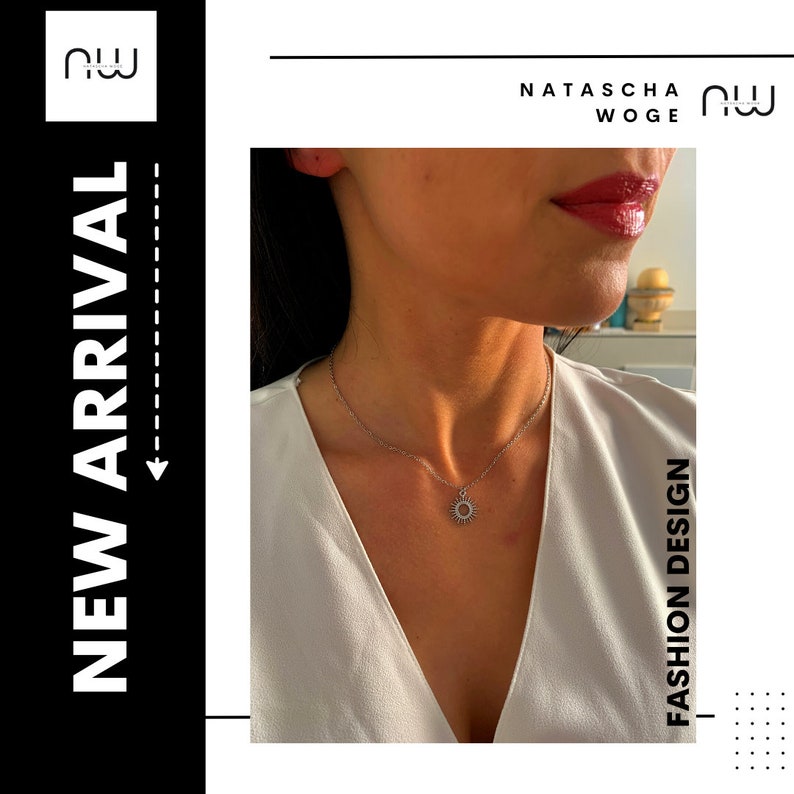 NataschaWoge® SUN minimalistische sieraden ROESTVRIJ STAAL gouden roségouden zilveren ketting ketting hanger cadeau voor haar Hollow Sun gouden ketting afbeelding 7