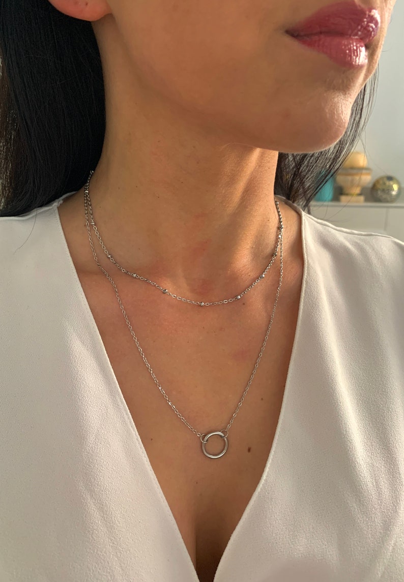 NataschaWoge® DOPPELTE Kreis Münze Halskette minimalistischer Schmuck EDELSTAHL Gold Silber Kette Halskette Choker Geschenk für Sie Bild 4