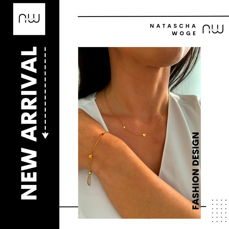 NataschaWoge® 18K Gold Necklace Minimalist Small Heart BRACELET Thin Tiny Waterproof Jewelry Chain Bracelet Gift Idea image 3