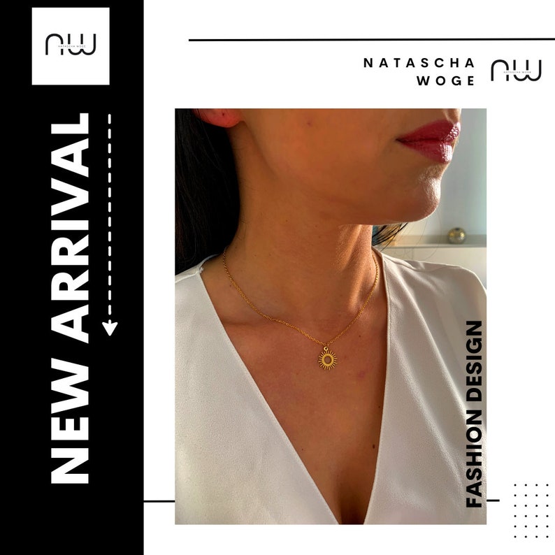 NataschaWoge® SUN minimalistische sieraden ROESTVRIJ STAAL gouden roségouden zilveren ketting ketting hanger cadeau voor haar Hollow Sun gouden ketting afbeelding 5