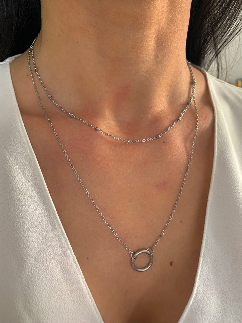 NataschaWoge® DOPPELTE Kreis Münze Halskette minimalistischer Schmuck EDELSTAHL Gold Silber Kette Halskette Choker Geschenk für Sie Bild 7