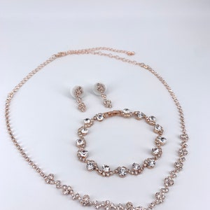 Rhinestone glitter bridal jewelry necklace bracelet silver rose gold gold earrings jewelry set youth consecration ball prom communion image 6