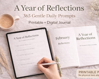 一年の振り返り | 365日間の日記のヒント | 印刷可能な振り返り日記 | デジタルPDF