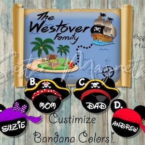 Custom Cruise, DCL Pirates Life for Me Treasure Map, Mickey Pirate Captain, Minnie Pirate Captain, Cruise Ship Magnet, Door Decorations