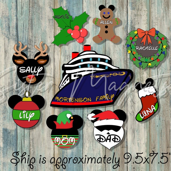 Custom Cruise, DCL Very Merrytime Cruise Magnet, door decorations, Family Set, reindeer, elf, mickey santa, minnie santa, wreath