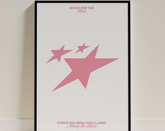 Pink Star Poster, Bedroom Wall Art, Pick and White Poster, Inspirational Print, Dorm Room Decor, Positive Quote, Streetwear wall art, Pink