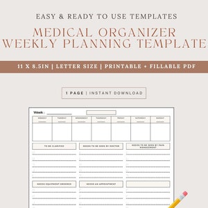 Medical Organizer Weekly Planning Template, Fillable and Printable PDF, Medical Template, Medical Planner