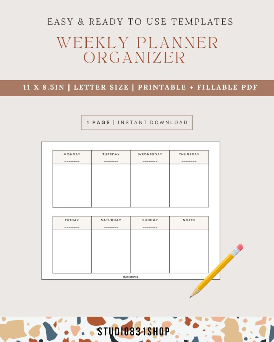 Weekly Planner Organizer, Printable and Fillable PDF, Weekly to Do List ...