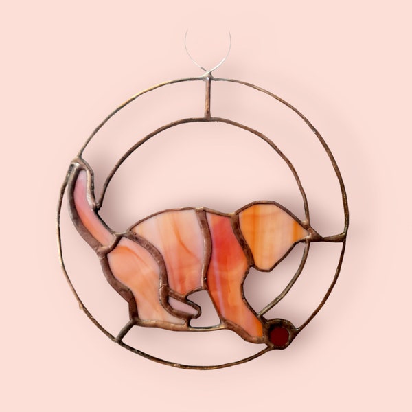 Stained glass Cat suncatcher, Stained glass window hanging, Stained glass decoration