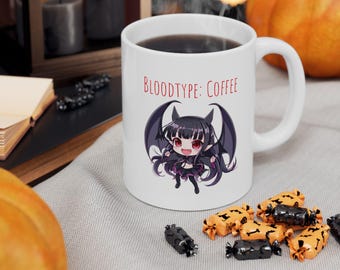 Chibi Vampir Becher, süßer Vampir Becher, Blutgruppe Kaffeebecher, Halloween Becher, gruseliger Becher, Kawaii Becher, Gothic Becher, Hexenbecher, Vampir Geschenk