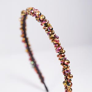 Rosé Spark Beaded Headband – Handmade Rose Gold Crystal Hair Accessory, Sparkly Hairband for Women, Bridal or Party Headpiece, Gift for Her