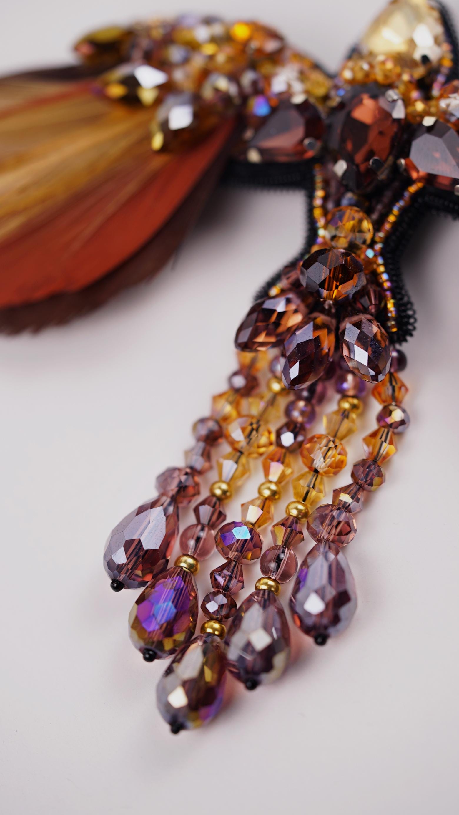 Autumn Phoenix Beaded Brooch – Handmade with Swarovski Crystals and Warm Hues - Thumbnail 6